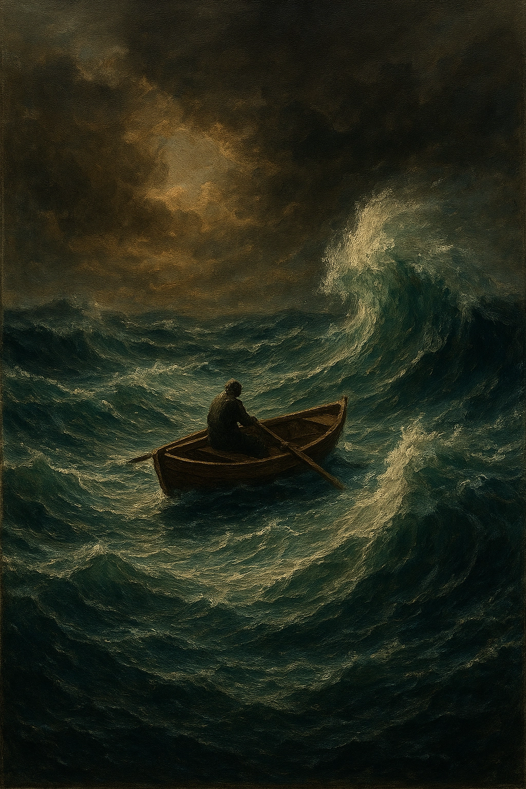 Osoba w łodzi na morzu symbolizująca wewnętrzną podróż