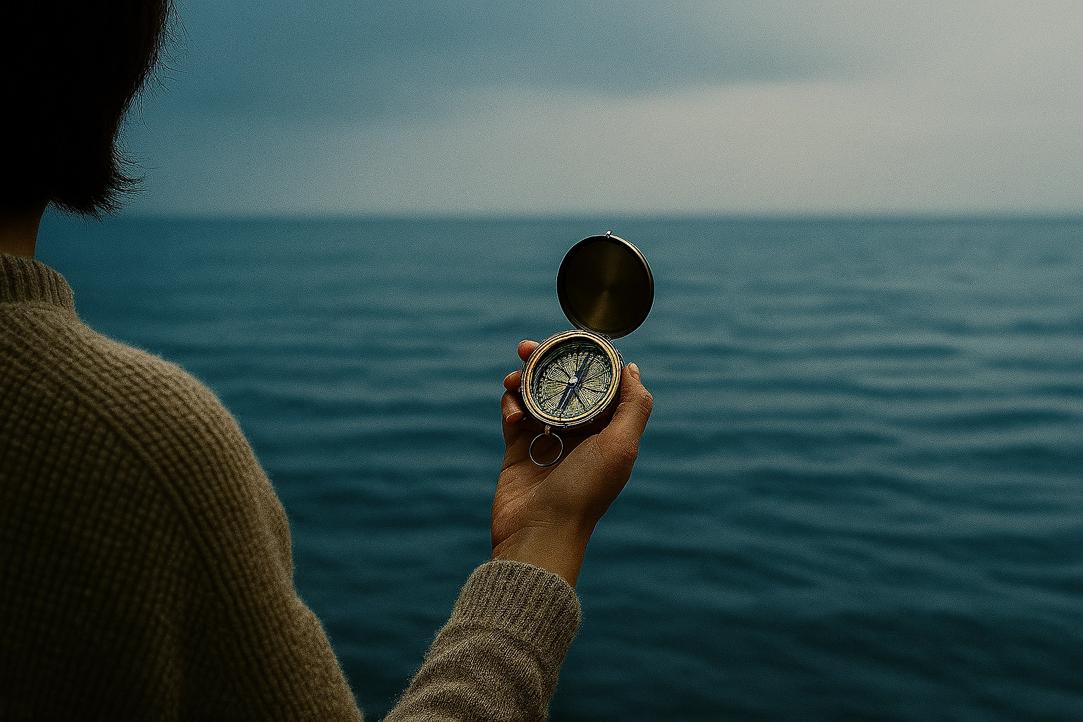 Kompas na spokojnym morzu – symbol spokoju i kierunku